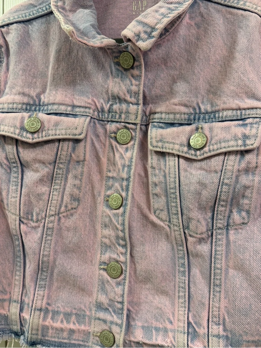 GAP Kids XL 12 Pink Lilac Acid Wash Cropped Denim Jacket